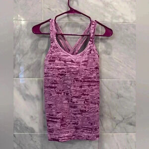 Athleta Womens Tank Top Purple Abstract Criss Cross Back Scoop Neck Stretch s